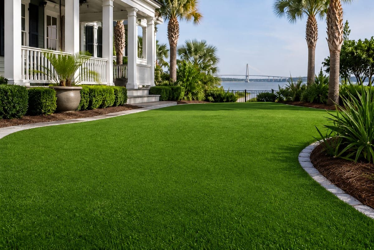 Finished residential turf lawn at a Charleston home